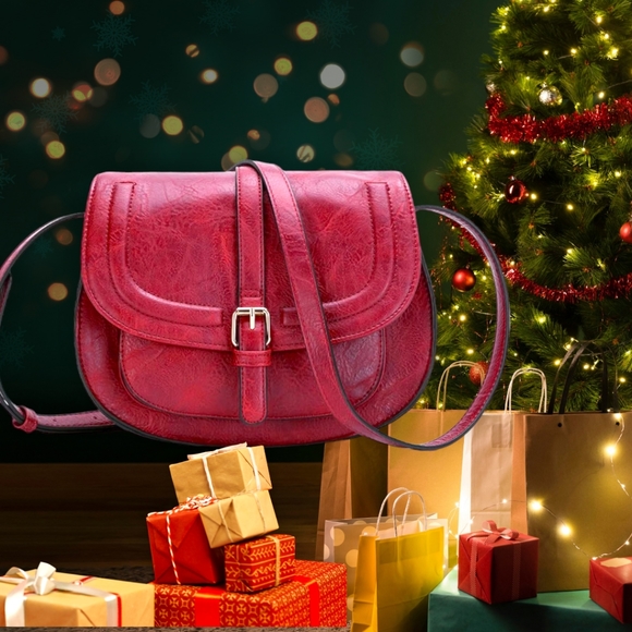 Red Vegan Leather Spacious Multi-Compartment Crossbody Shoulder Bag - Picture 4 of 7